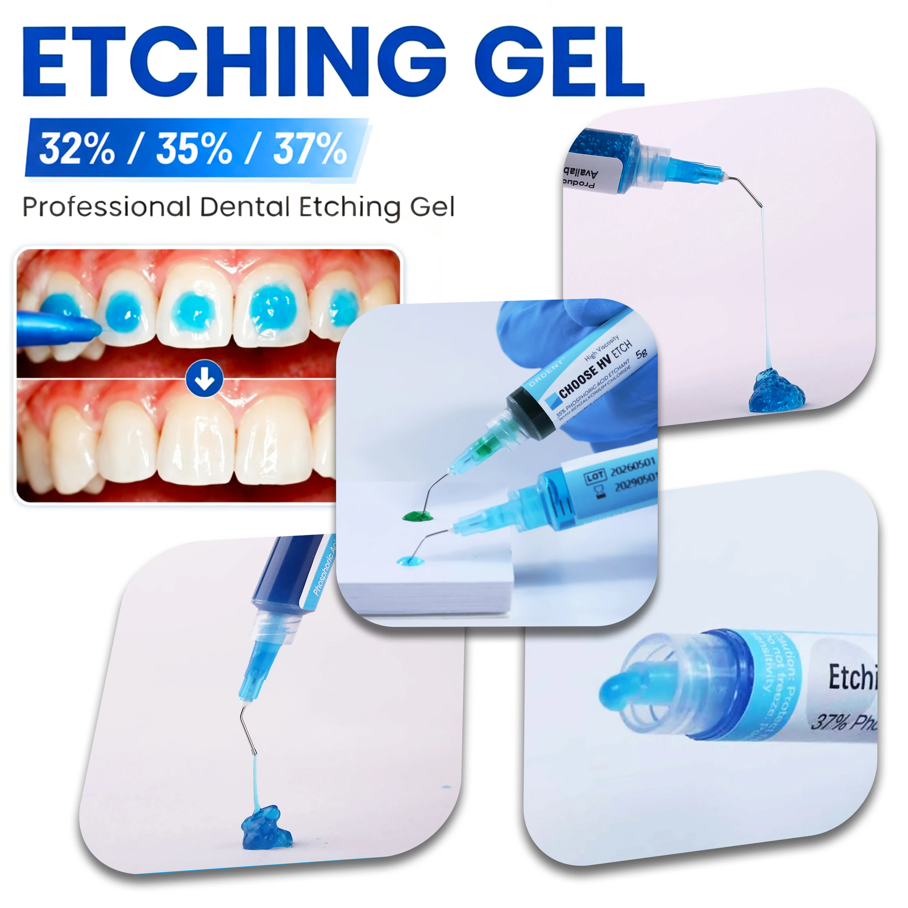 Kit de Adhesivo Dental de Ortodoncia Fotopolimerizable y Autopolimerizable, Gel Ácido Grabante, Primer Fotopolimerizable, Material para Adhesión de Brackets y Aparatos Ortodónticos