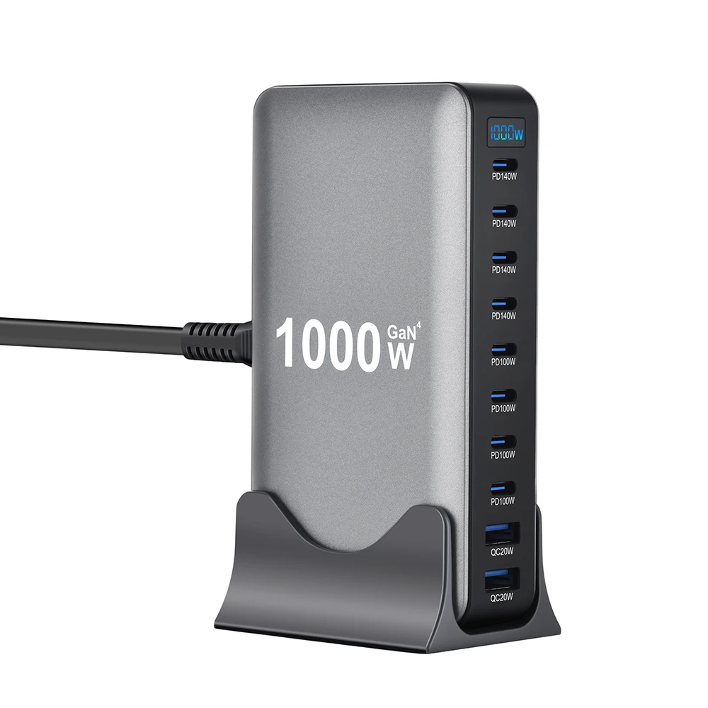 Cargador GaN de 1000W, USB C, de Escritorio, 10 Puertos, USB Tipo C, PD3.1, Carga Rápida para iPhone 17, 16, 15, Samsung S24, Xiaomi, Laptop