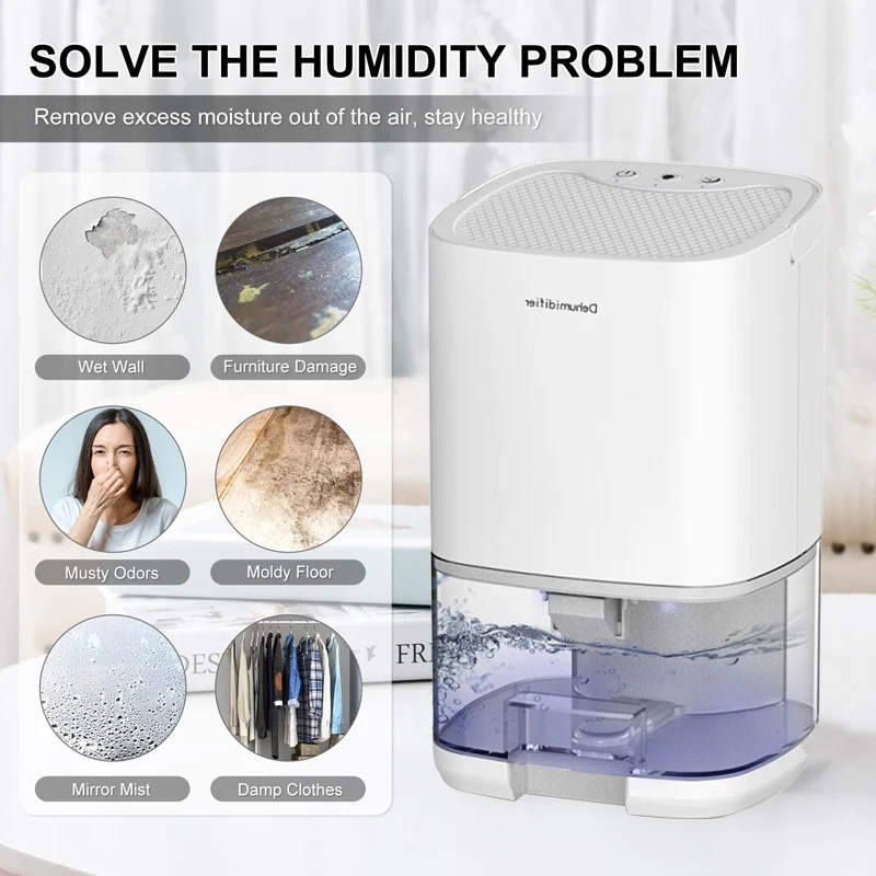 Deshumidificador de aire portátil, máquina absorbente de humedad silenciosa, secador de aire para el hogar, dormitorio, oficina, cocina, desodorante, enchufe UE/EE. UU.