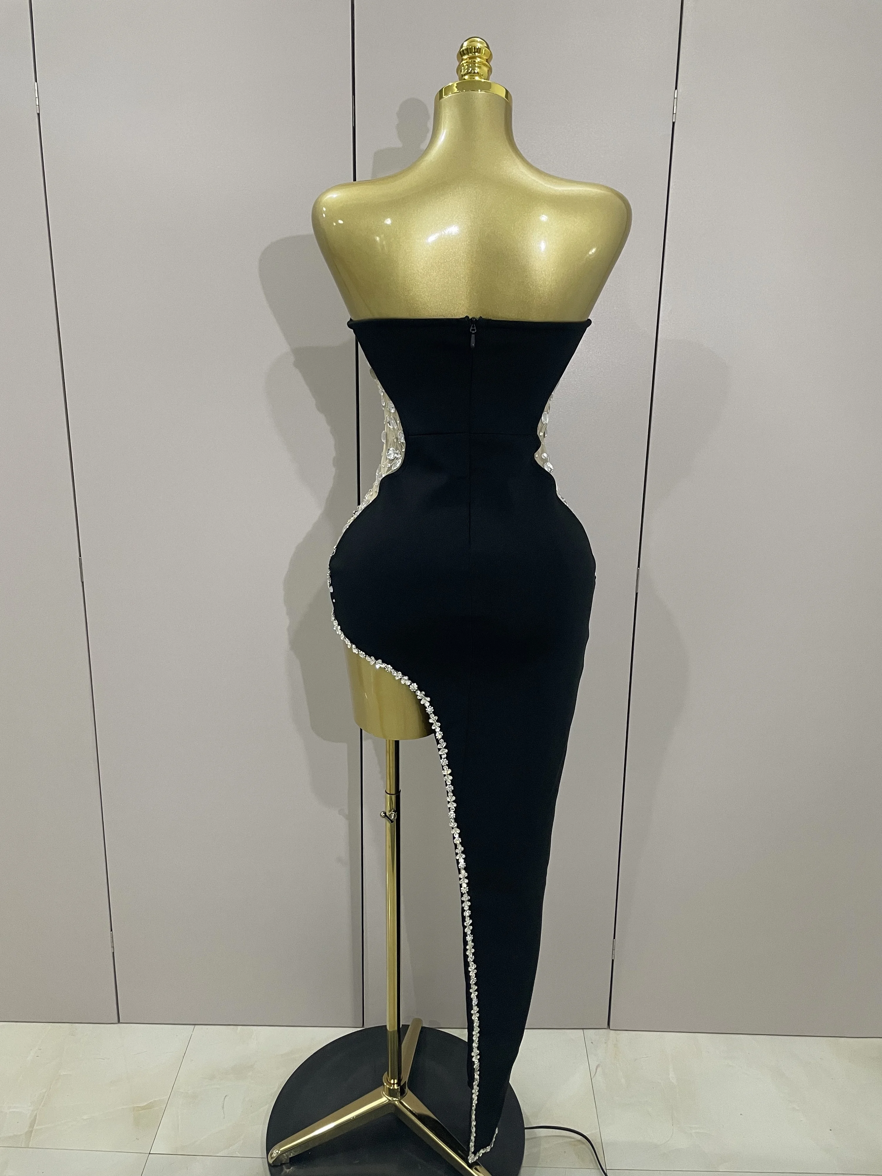 Lo más nuevo, Vestido largo sexi de alta calidad sin tirantes con diamantes de imitación brillantes, Vestido ceñido al cuerpo para mujer, Vestido de fiesta de noche a la moda para celebrar