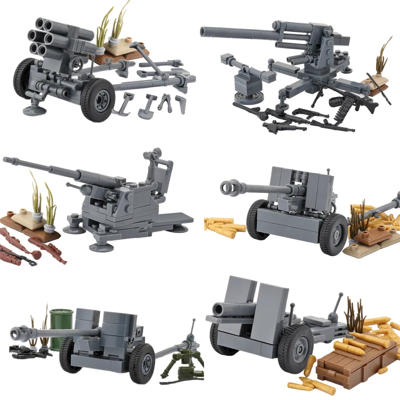Bloques de construcción de armas militares de la Segunda Guerra Mundial, figura de soldado del ejército, piezas de cañón de pistola antitanque, bloques de modelismo MOC, juguetes para niños ﻿