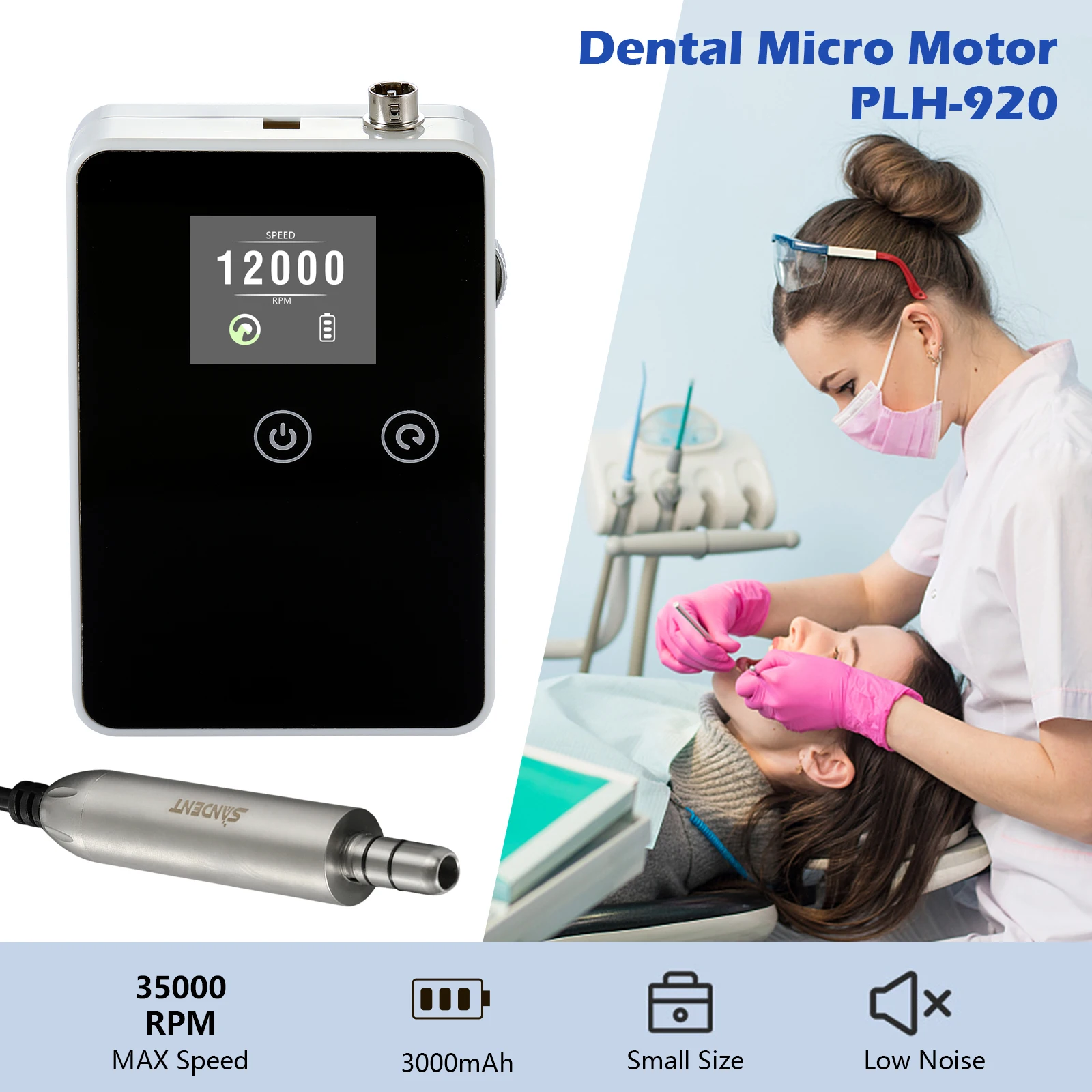 Micromotor Portátil sin Escobillas para Laboratorio Dental, Taladro de Uñas, Motor Eléctrico Tipo E, Accesorios Profesionales para Herramientas
