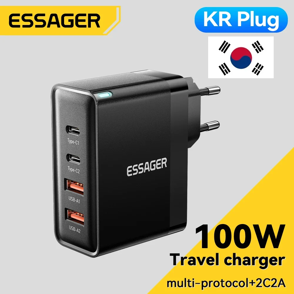 Essager 100W US/KR enchufe USB tipo C cargador GaN para ordenador portátil Macbook PD carga rápida para iPhone 16 15 14Pro Samsung adaptador de carga