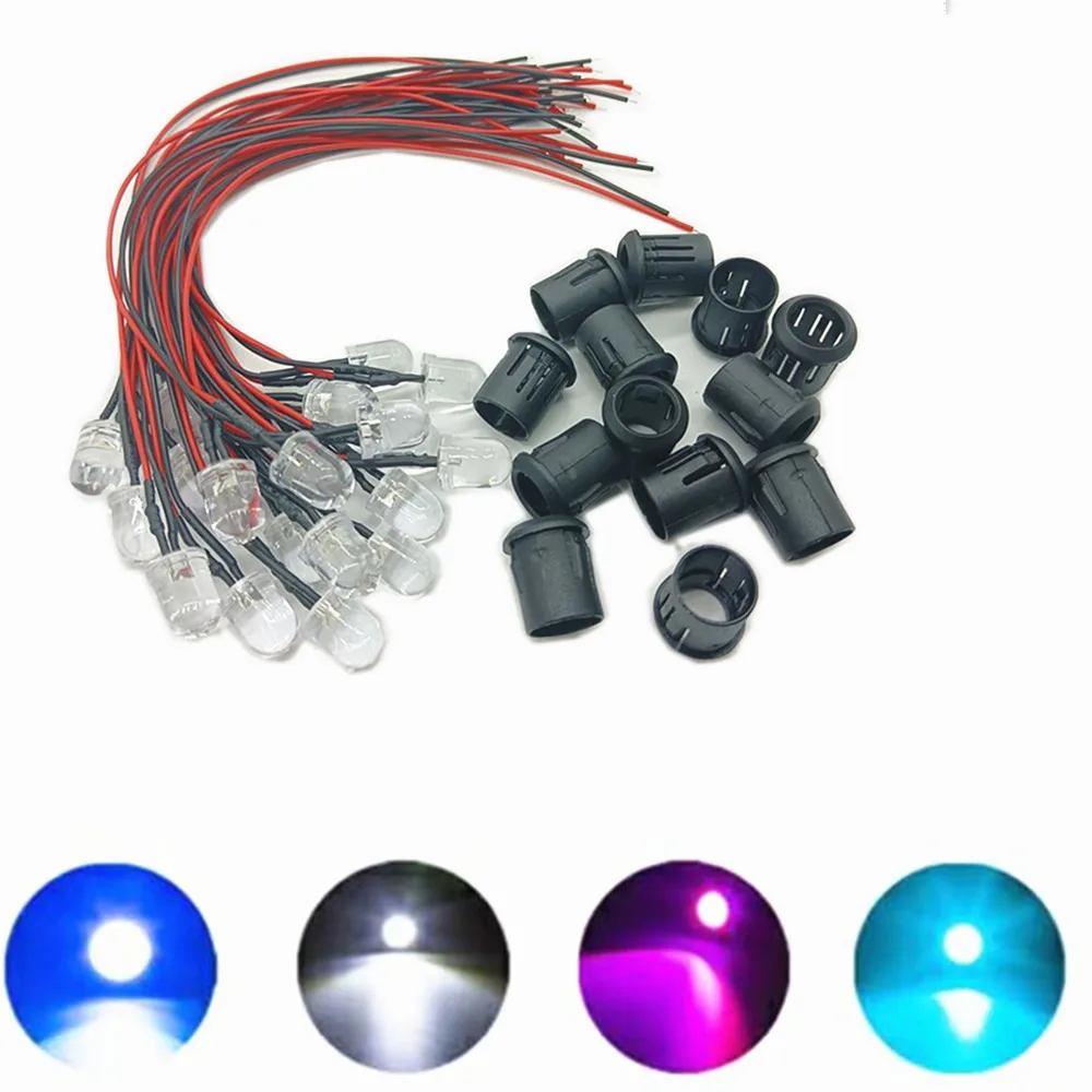 20 piezas diodos LED transparentes DC3V 5V 12V 24V 3MM 5MM 10MM para precable rojo/verde/azul/amarillo/UV/naranja/rosa/cálido/blanco/RGB