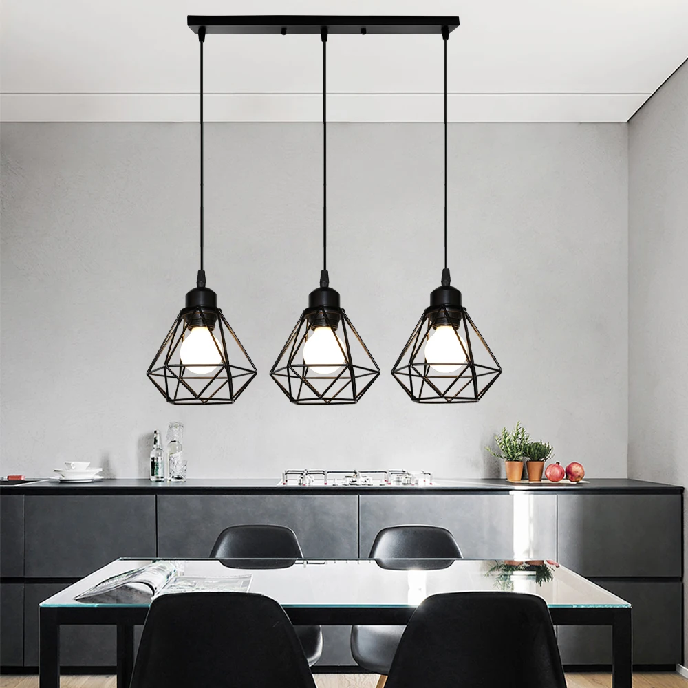 Luz colgante Industrial Led ajustable, pantalla de lámpara colgante para el hogar, cocina, jaula de Metal, iluminación para Isla, comedor
