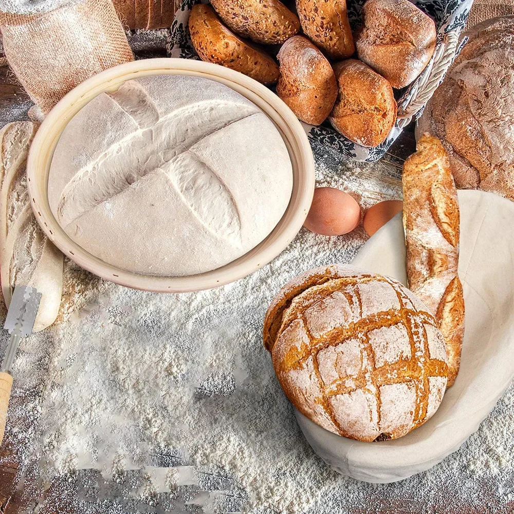 Cesta de prueba de pan Banneton, mimbre Natural, ovalada, redonda, cestas de masa fermentada, cana para hornear, fermentación, 5/8 Uds.
