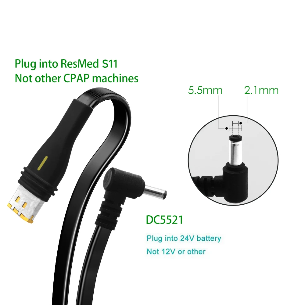 Cable de batería Resmed S11, suministro de enchufe para máquina ResMed AirSense 11, viaje en avión, tren, vehículo, vacaciones
