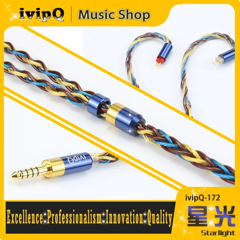 Cable de Actualización para Auriculares HiFi IvipQ-172 Starlight de 8 Núcleos, Cable de Repuesto con Conductor Mixto de 2 Pines 0.78 MMCX IE900 para FH19 GGC IQ-03