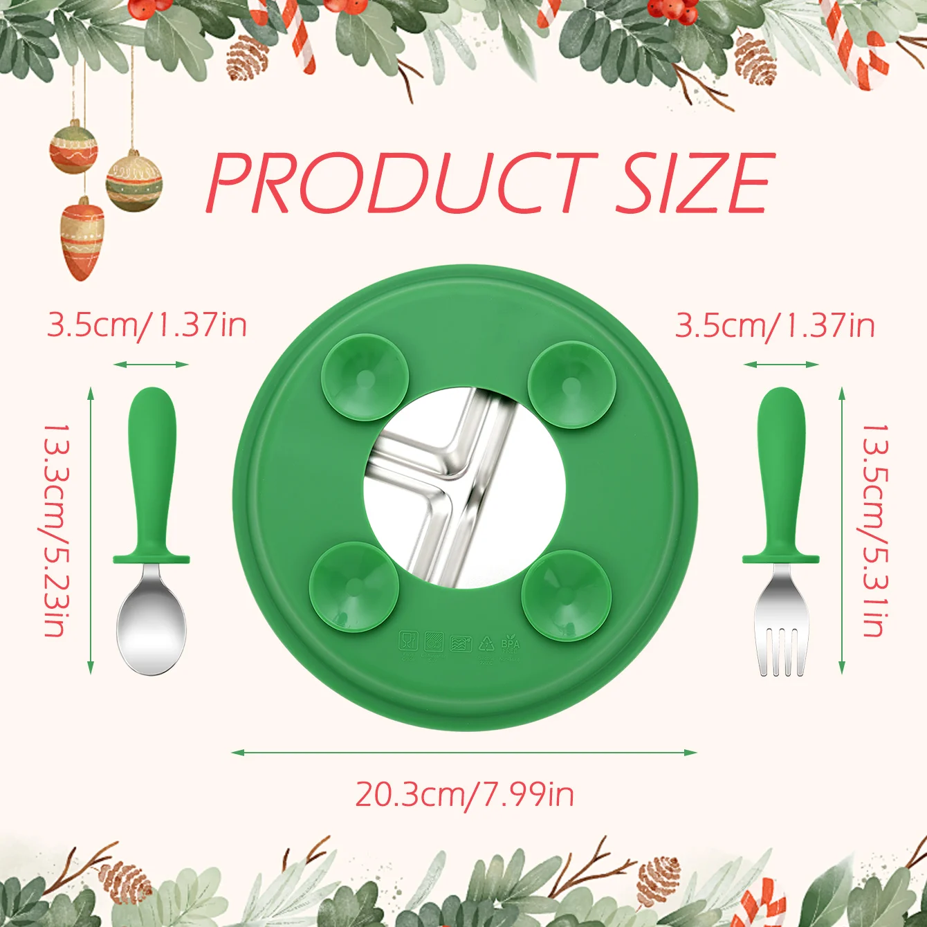 Cokor Kids Juego de cena de acero inoxidable para bebé, 3 piezas, con plato, tenedor, cuchara, plato de alimentación reutilizable, vajilla de destete para entrenamiento de niños pequeños