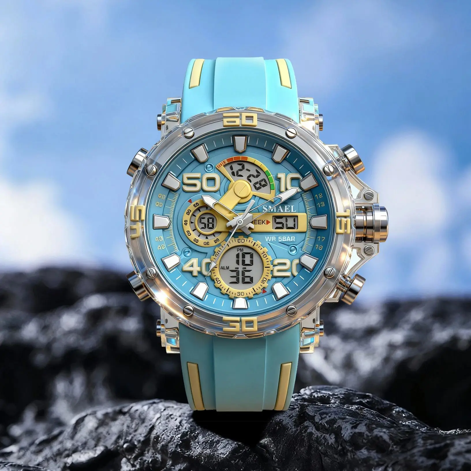 Relojes militares para hombre, novedad de 2025, reloj de pulsera resistente al agua hasta 50M, cronómetro, alarma, luz LED, relojes digitales 8136, reloj deportivo para hombre