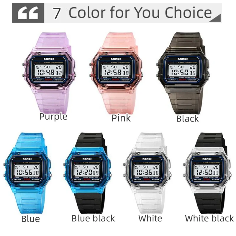Skmei-relojes digitales para mujer, correa de TPU transparente, Led, resistente al agua, reloj de pulsera deportivo para natación, reloj despertador femenino