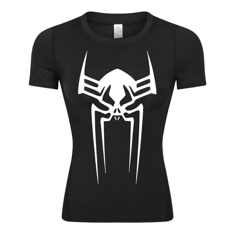 Camiseta de compresión de manga corta con estampado de araña para mujer, camiseta atlética para correr, entrenamiento, Yoga, camisetas de capa base, equipo deportivo para gimnasio