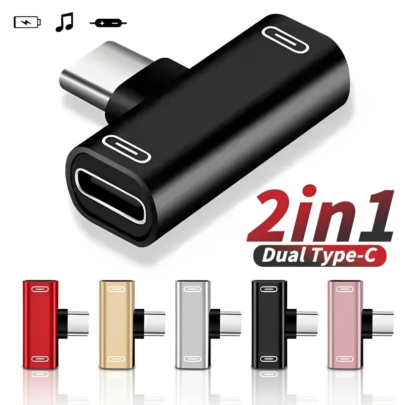 Divisor USB C tipo C macho a adaptador hembra doble tipo C 2 en 1, convertidor de cargador de auriculares para teléfono, puerto tipo C, 2/1 Uds.