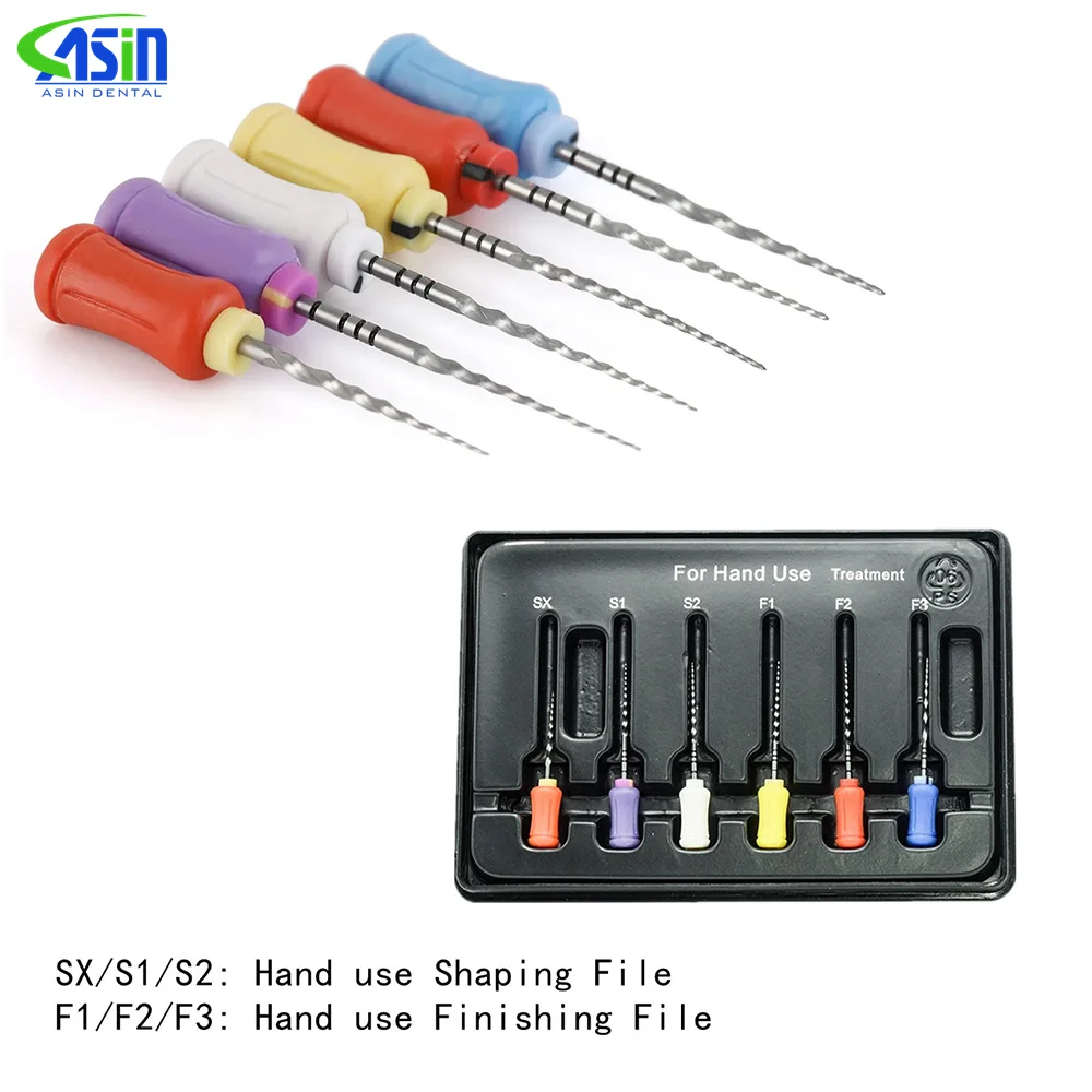 6 unids/caja de limas NITI de uso manual Dental Denspay 21mm/25mm/31mm limas súper rotativas limas de conducto radicular de dentista herramientas de acabado moldeador