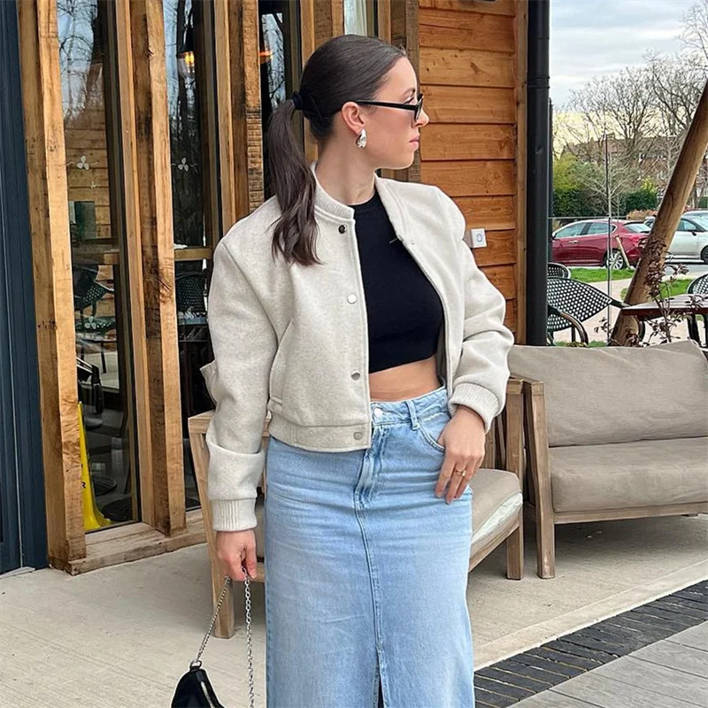 MUJER 2025 chaqueta de mujer, cazadora recortada para mujer, chaqueta de Tweed negra Beige, moda de mujer, manga larga, nuevo en abrigos cortos