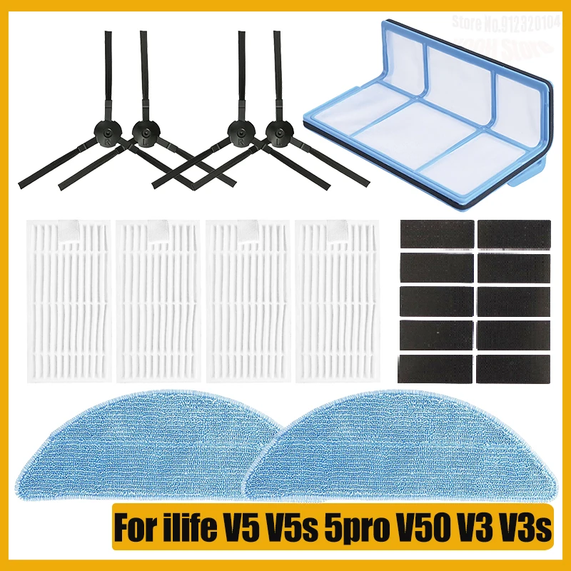 Accesorios para Aspiradora ILife V5S V5 Pro X5 V5 V3 V5S Pro V50 V55: Cepillo Lateral, Filtro HEPA, Paño de Limpieza, Pasta Mágica