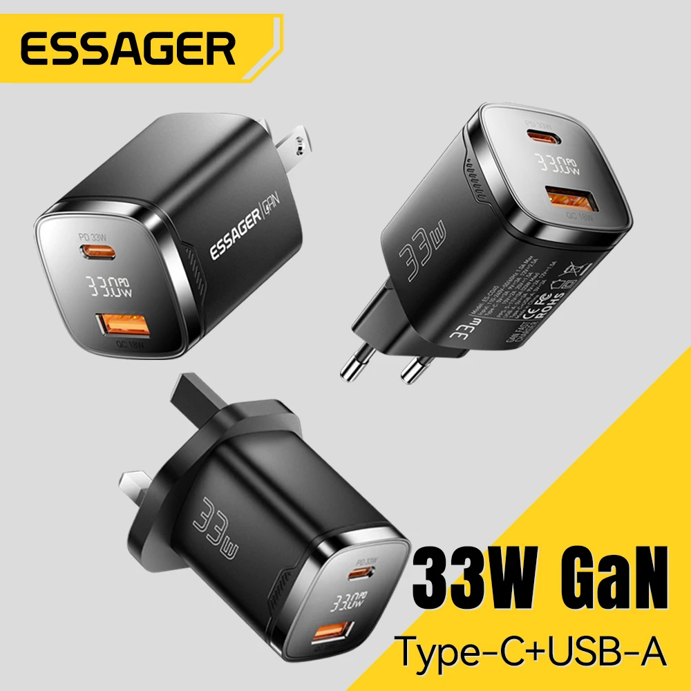 Cargador USB Tipo C GaN de 33W con Pantalla Digital y Carga Rápida PD para iPhone 17 16 15 14 Pro Max, iPad Mini, Xiaomi, Samsung S22
