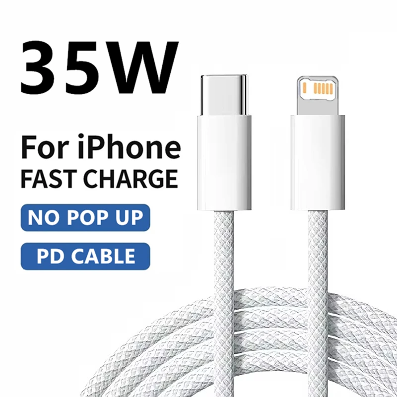 Cable PD de carga rápida trenzado de 35W para iPhone 13 14 Pro Max 11 12 mini X XR XS Max 7 8 Plus Cables de datos USB-C de carga rápida 1m 2m