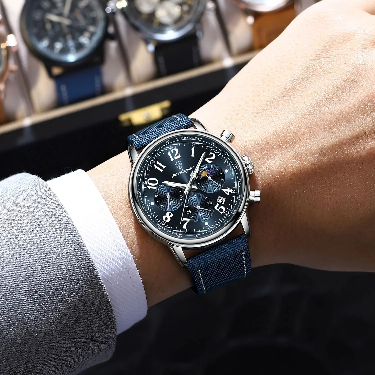 POEDAGAR, reloj militar deportivo de lujo para hombre, cronógrafo luminoso resistente al agua, reloj de pulsera de cuero de nailon con fecha para hombre, relojes de cuarzo para hombre