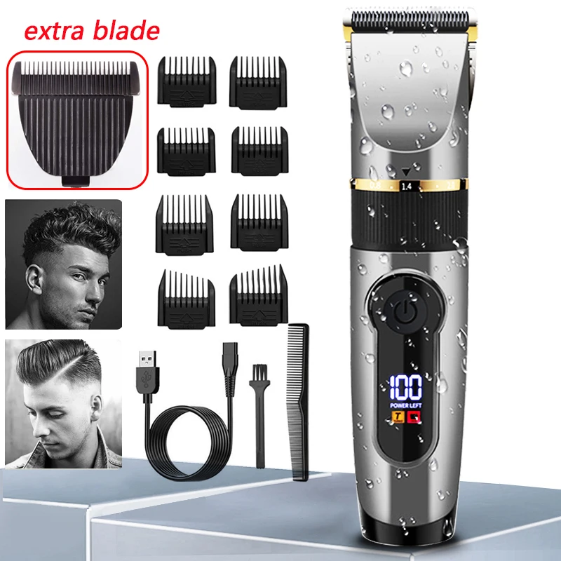 Cortadora de pelo profesional, recortadora eléctrica recargable para hombres, Barba, niños, máquina cortadora de peluquero, corte de pelo, pantalla LED resistente al agua