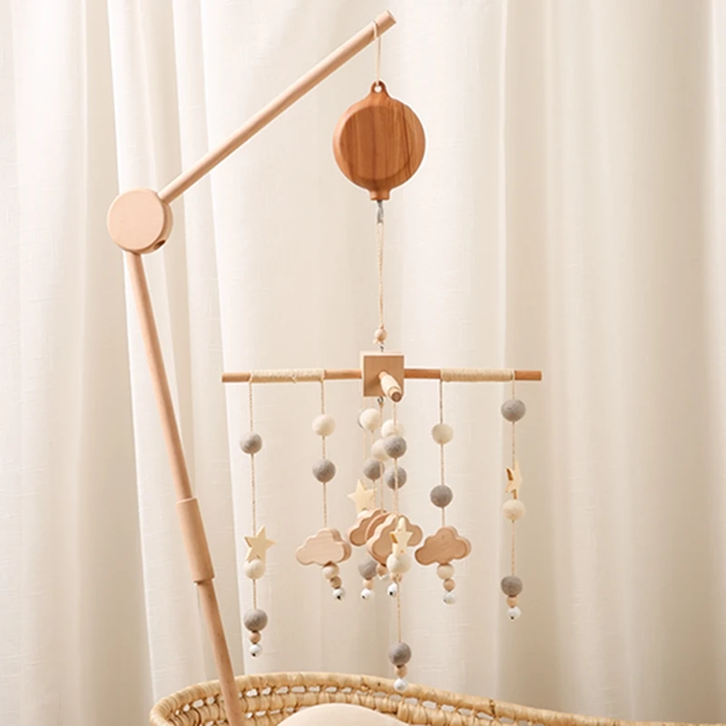 Campana de cuna giratoria con canciones, campana colgante para cama de bebé de 0 a 12 meses, juguete con Motor, accesorio colgante, juguete para guardería, grano de madera