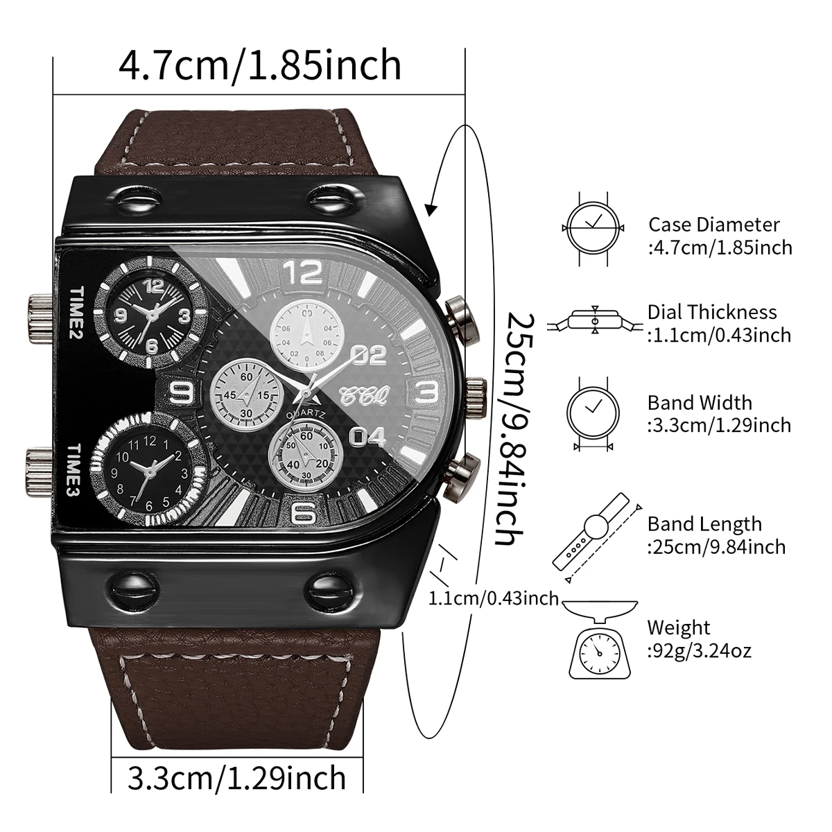 Reloj de cuarzo decorativo de lujo con esfera de cinco ojos para hombre, correa de cuero cuadrada a la moda, relojes deportivos para hombre, Reloj Hombre (sin caja)
