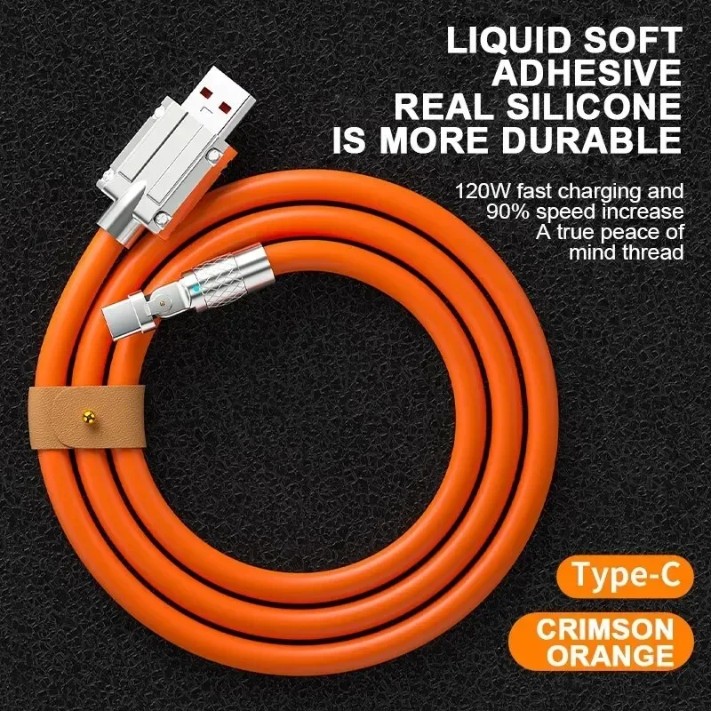 NNBILI 6A USB tipo C, cable de carga rápida para teléfono de 180 grados, cable de datos USB C de 120W para Samsung Xiaomi 12 13 HUAWEI Poco 1m 1,5m 2m ﻿