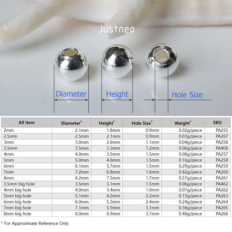 Cuentas de plata sólida 925, espaciador redondo sin costuras, bola suelta, accesorios de joyería DIY
