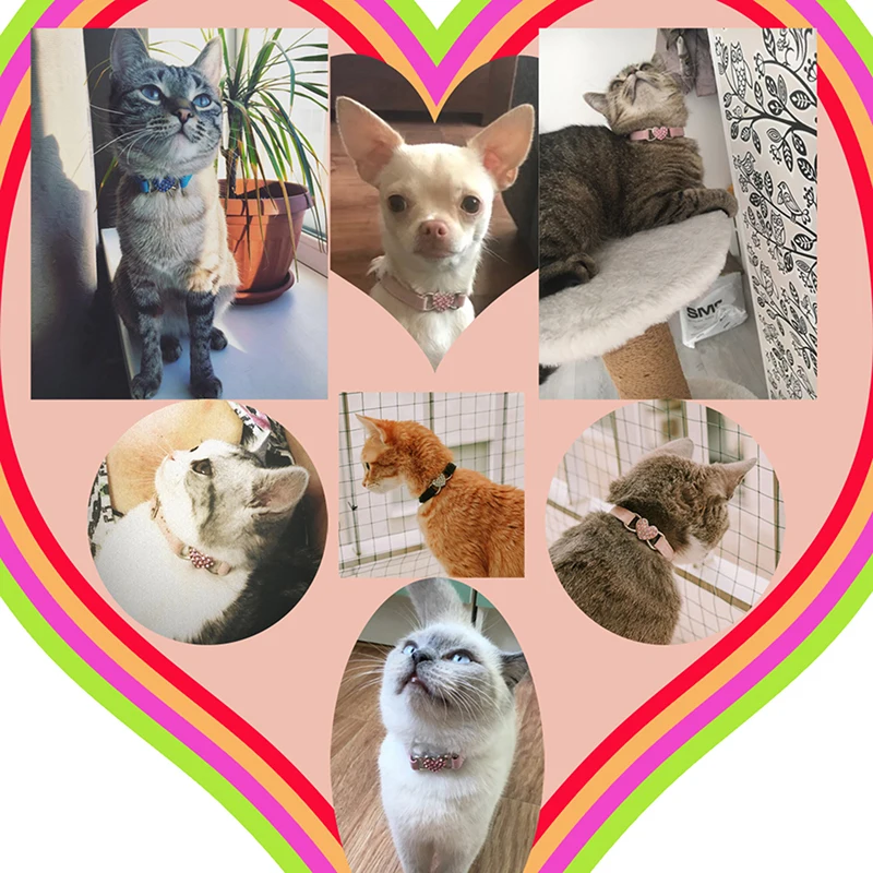 Collar de gato con dije de corazón y campana, elástico de seguridad ajustable con Material de terciopelo suave, producto para mascotas en 8 colores, Collar para perros pequeños
