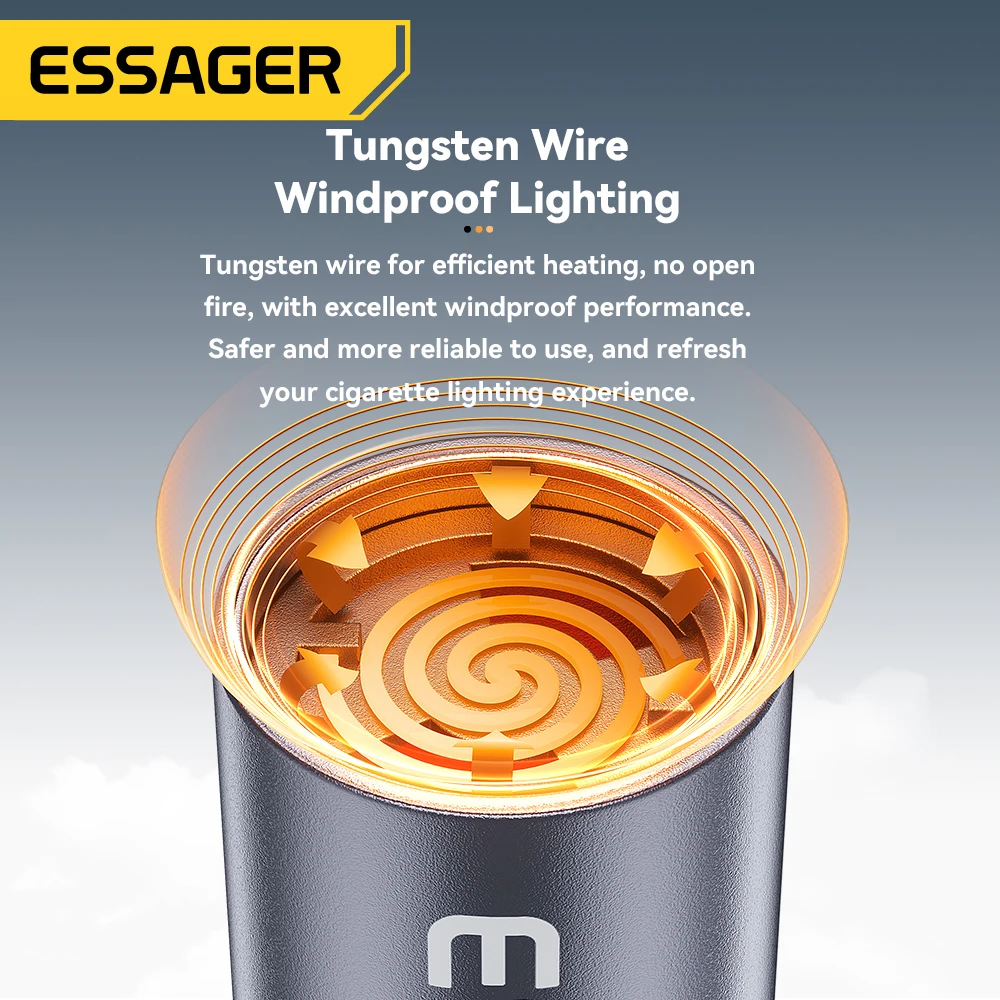 Essager-Mini encendedor tipo C, alambre de tungsteno, sin llama, seguro, ahorro de energía, se puede llevar en el avión, USB-C Compatible con OTG