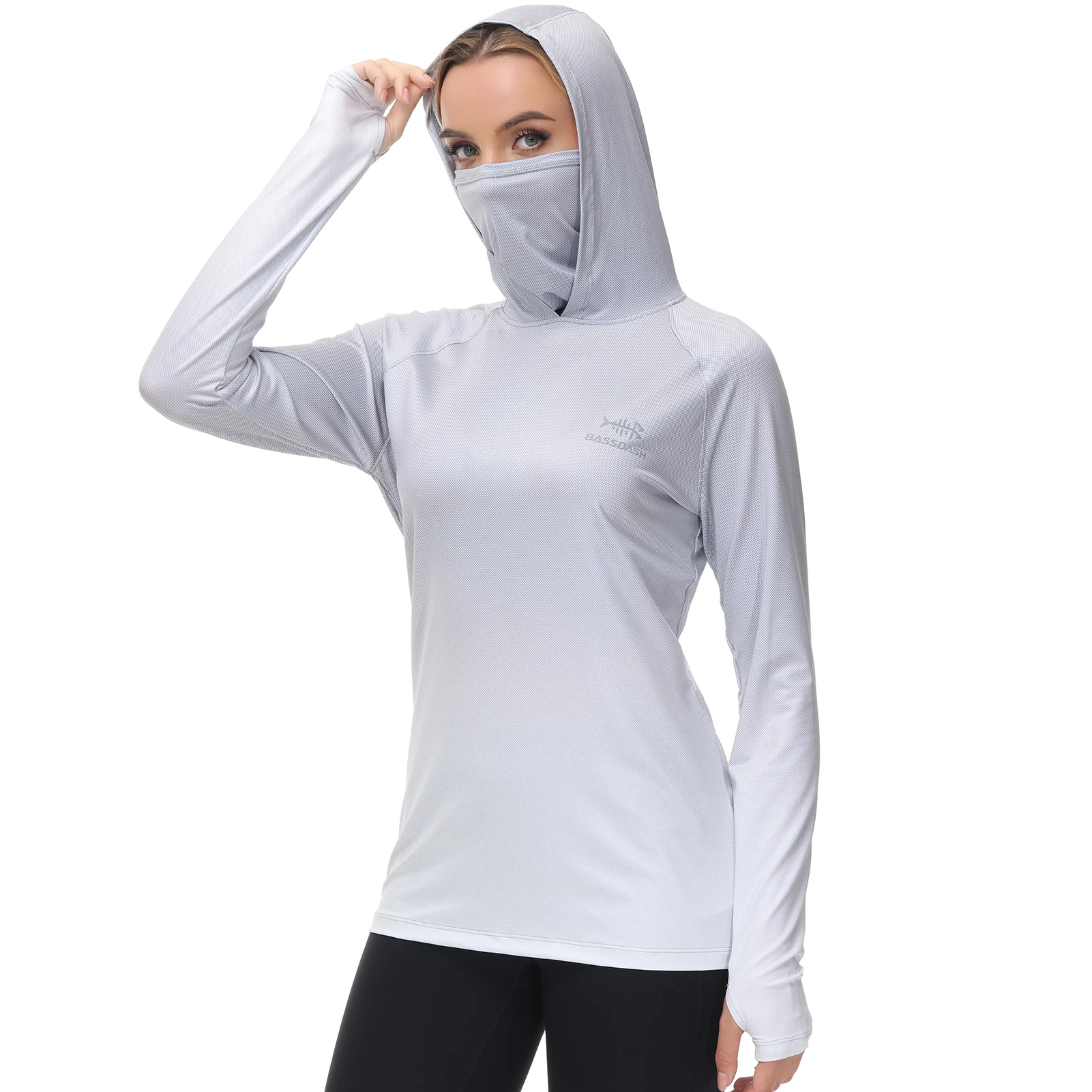 Bassdash-Sudadera con capucha de pesca para mujer, camisa con máscara facial, agujeros para el pulgar, UPF 50 +, FS23W