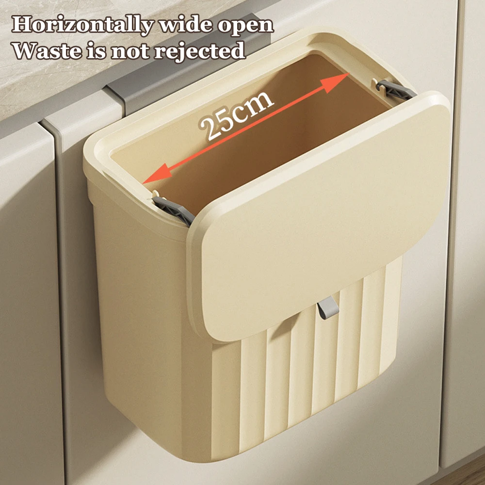 Cubo de basura colgante de 8,5/12L para puerta de armario de cocina, cesta de basura para reciclaje montada en la pared con tapa, accesorios de baño y cocina