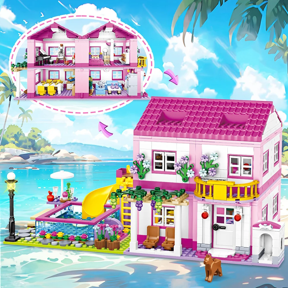 Amigos ciudad calle vista casa vacaciones de verano Villa Castillo modelo conjuntos de bloques de construcción figuras DIY ladrillos juguetes para niños niñas regalo
