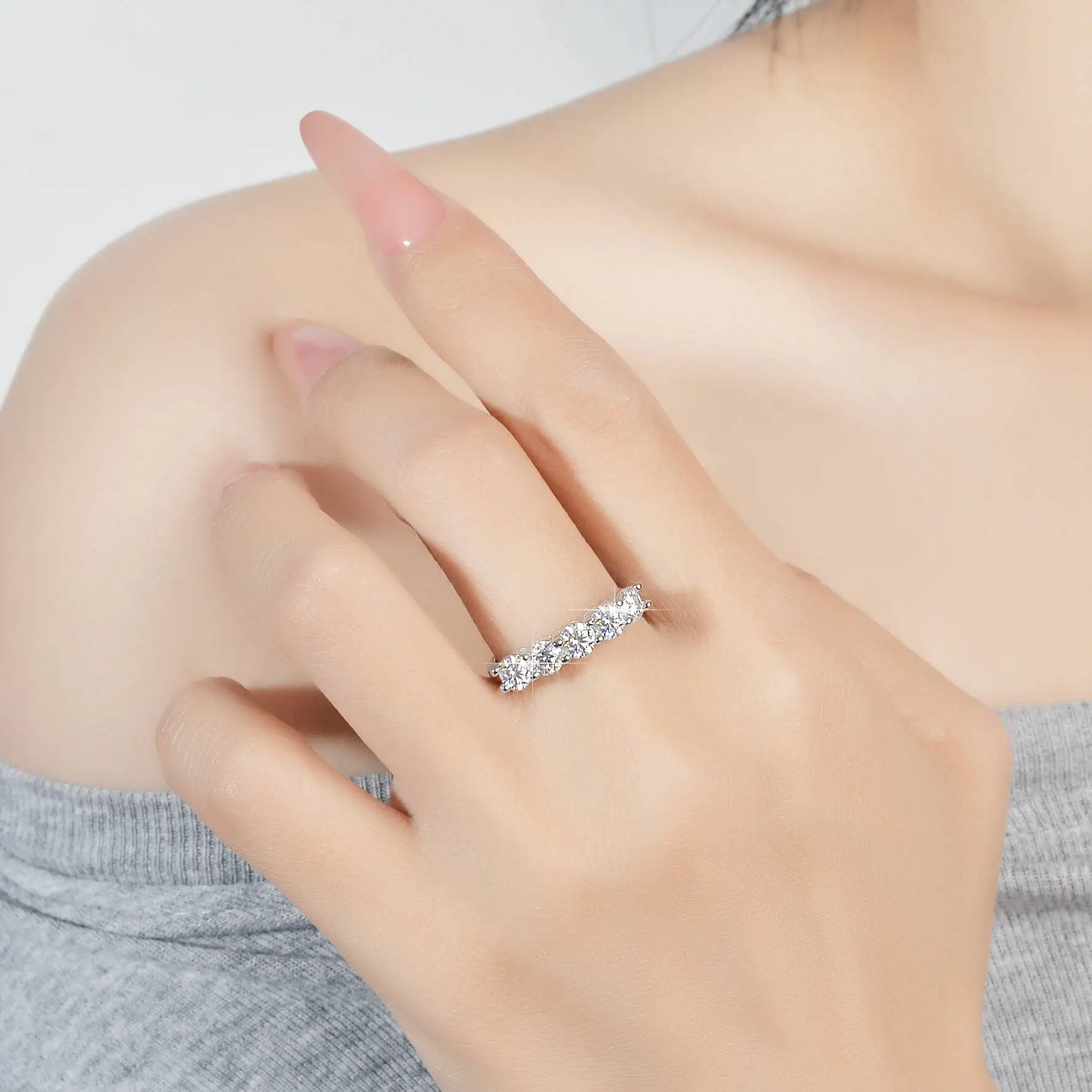 Anillo de Moissanita TY de Oro Blanco, Color D, 4 mm, para Mujer, Plata 925, Piedra de 1.5 CT, Anillo de Compromiso, Banda de Boda, Plata de Ley