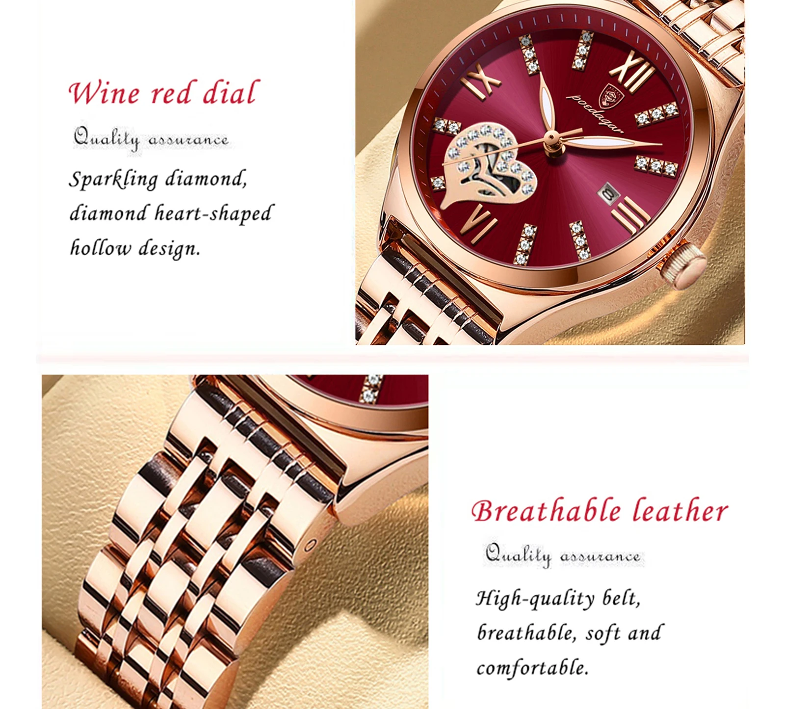POEDAGAR, relojes de lujo para mujer, resistente al agua, fecha luminosa, reloj de acero inoxidable para mujer, reloj de pulsera elegante de cuarzo a la moda para mujer