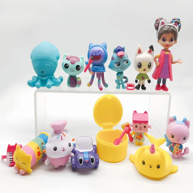 13 Uds V1/2 figura de casa de muñecas Gabby juguete coche sonriente abrazo de gato muñecas de niña Gaby Mercat figura de acción de dibujos animados niños regalos de cumpleaños de Navidad