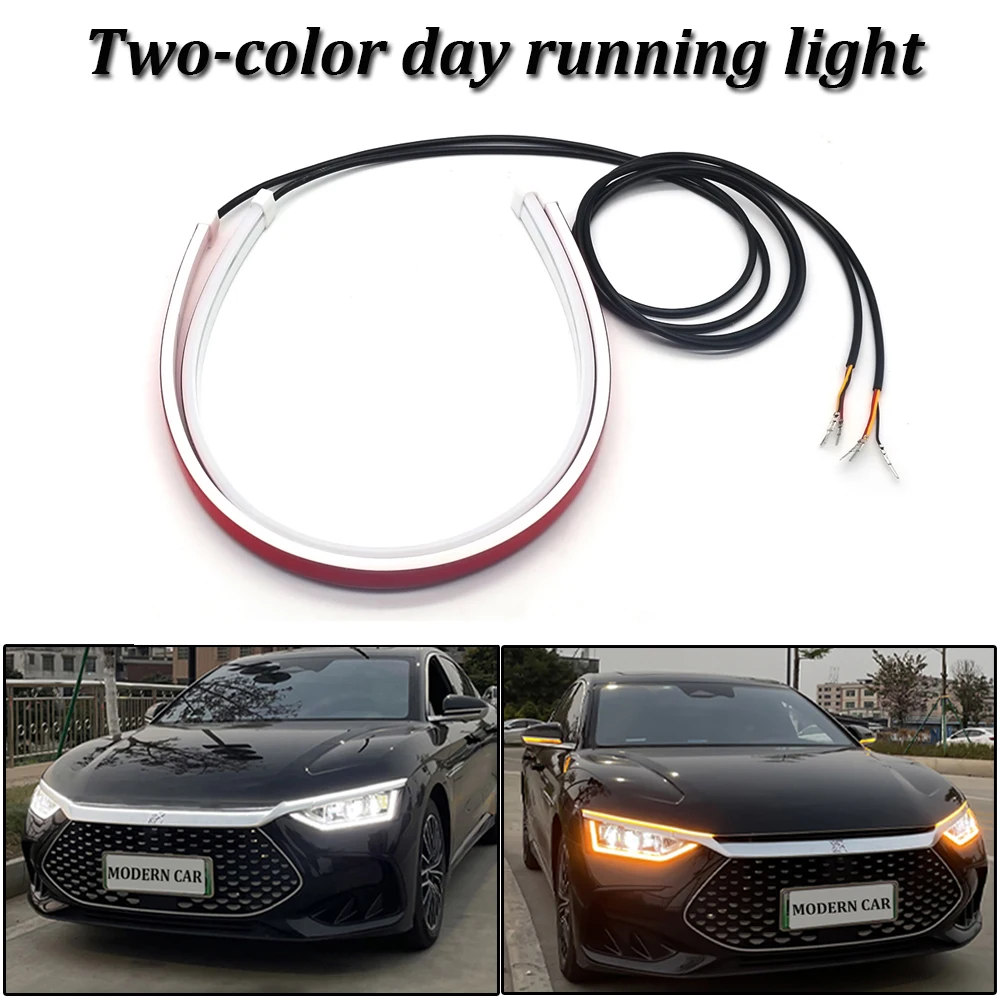 Tira de luces LED DRL para intermitente de coche, luz de circulación diurna Flexible, color amarillo brillante, secuencial, 2 piezas, 12V, novedad