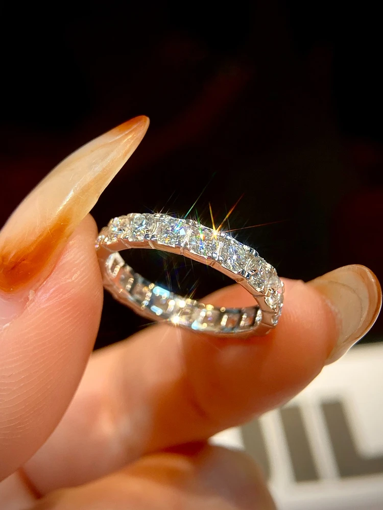 Anillo de Boda Sencillo y Moderno con Diamante de Moissanita Circular Blanco Real para Uso Diario, Joyería de Moda para Mujer