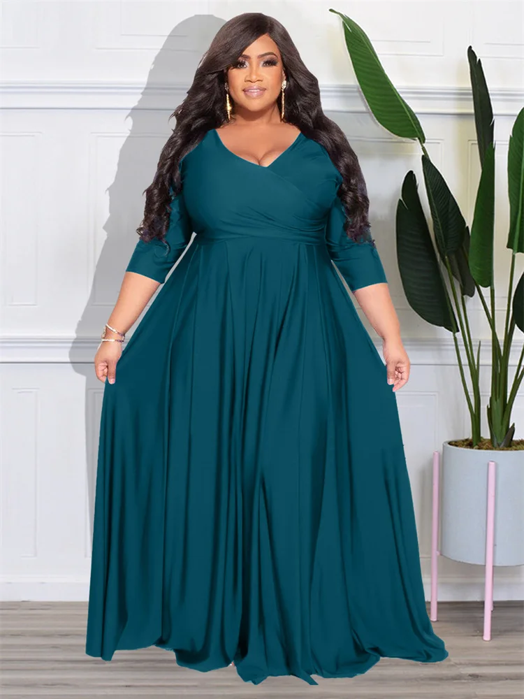 Wmstar-vestidos de fiesta de talla grande para mujer, ropa de otoño, cuello en V, vendaje, dobladillo grande, elegante vestido Maxi de fiesta, venta al por mayor, triangulación de envíos