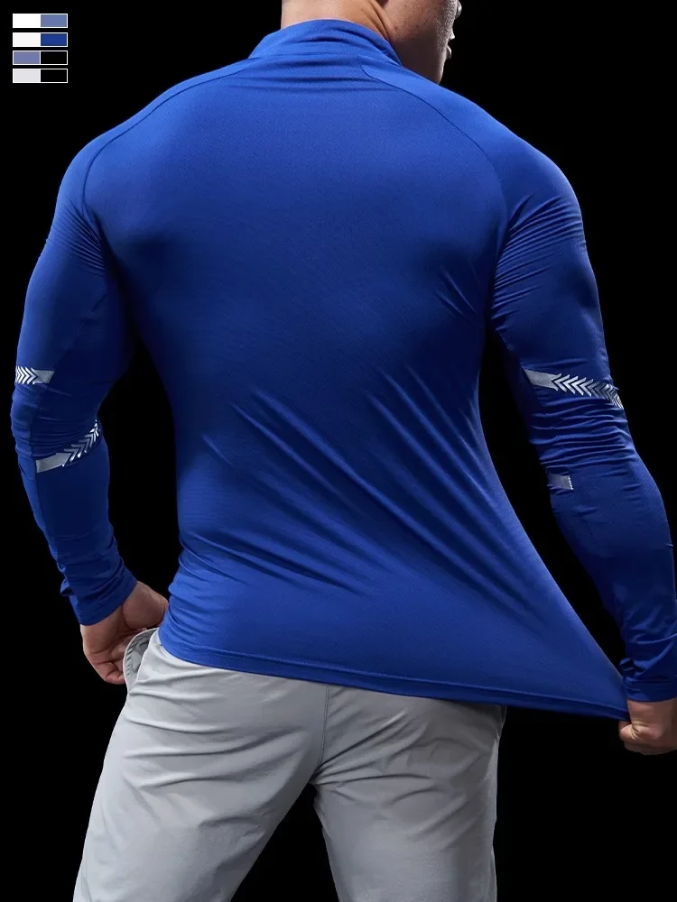 Medias de Otoño Invierno para hombre, ropa de Fitness, camisas POLO, ropa para correr con media cremallera, ropa deportiva elástica de secado rápido de manga larga fina
