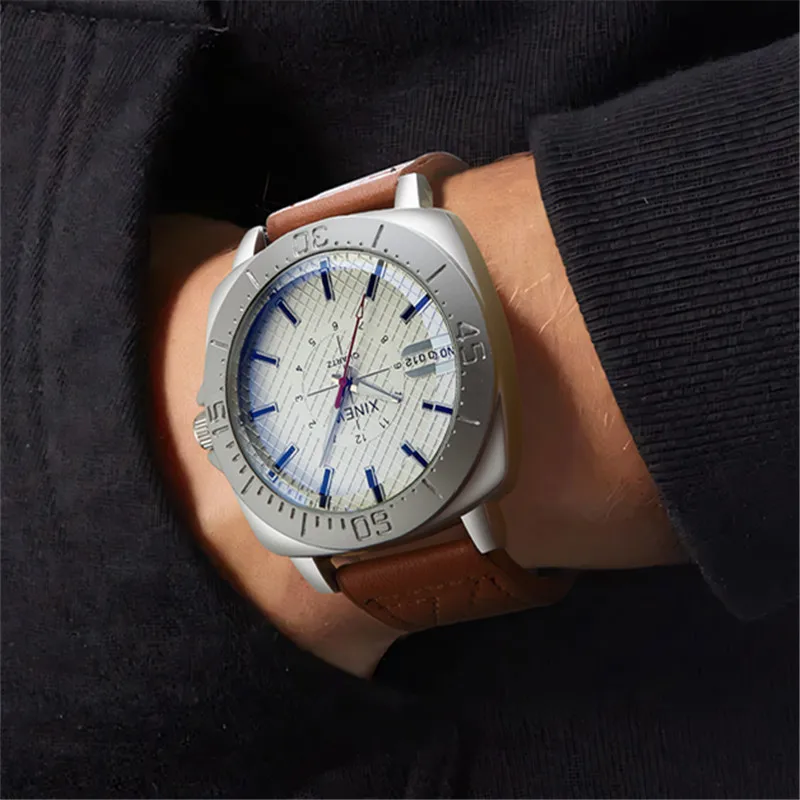 XINEW-reloj de cuarzo deportivo para hombre, cronógrafo de marca, a la moda, con correa de cuero, sencillo, Barato, 2024