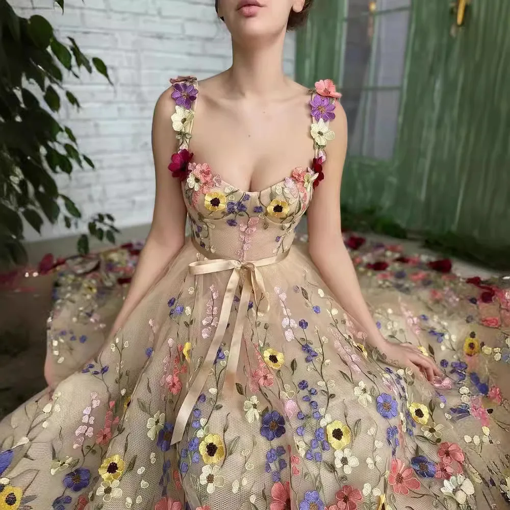 Flores tridimensionales para mujer, bordado de moda, envoltura de flores para glúteos, vestido Sexy, temperamento elegante, encaje de malla
