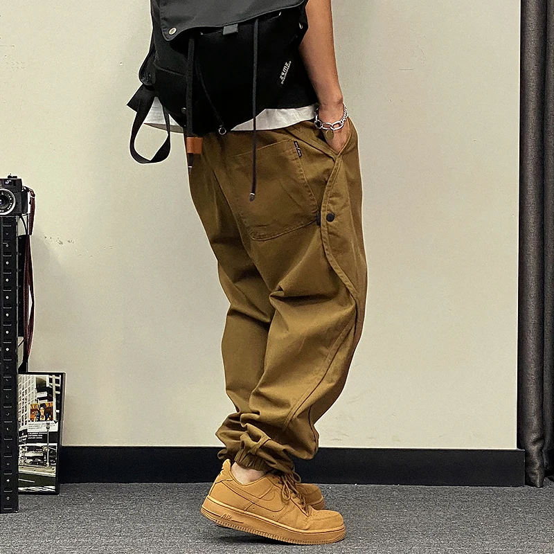 Ropa informal japonesa de talla grande para hombre, pantalones Cargo de gran tamaño, ropa para correr informales Harajuku, pantalones holgados coreanos de Hip Hop para hombre