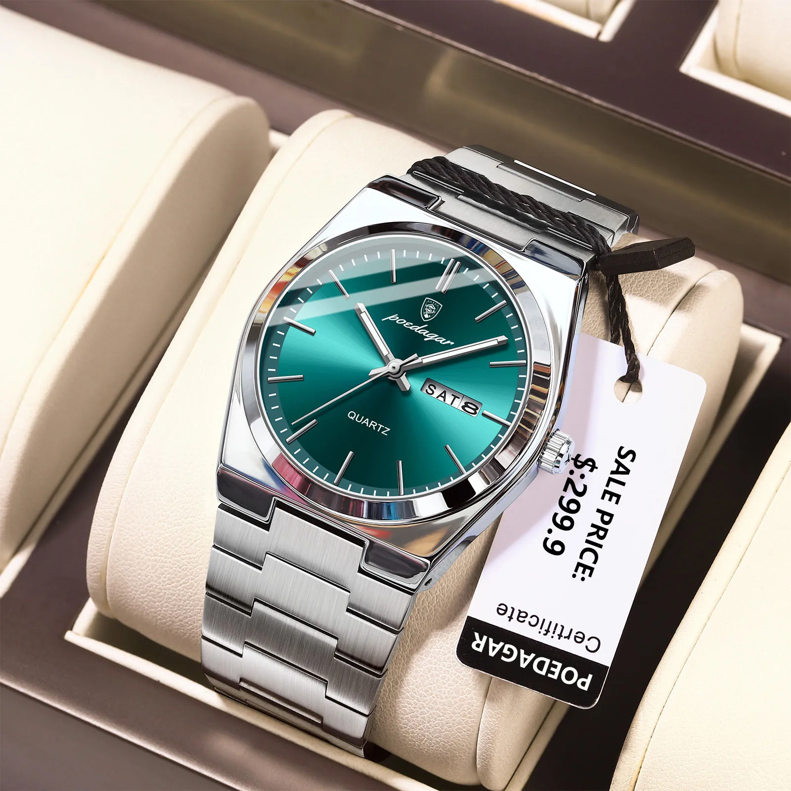 POEDAGAR, relojes de lujo para hombre, Reloj luminoso resistente al agua con fecha y semana para hombre, Reloj de pulsera informal de acero inoxidable a la moda de cuarzo para hombre, Reloj