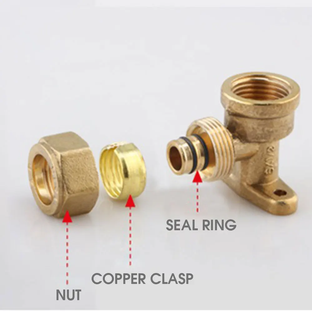 Conector acodado de cobre de rosca hembra de 1/2 "con Pedestal para manguera de 16mm y 20mm, juntas de latón para pared, accesorios de tubería fija, acoplamiento de tubería