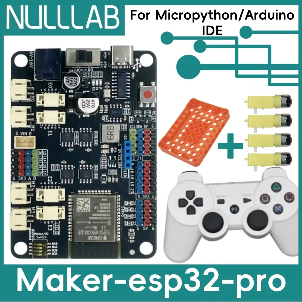 Controlador de Motor Maker-ESP32-pro 2.4GHz WiFi y Bluetooth ESP32-WROOM-32E 6-16V 3A de Alta Corriente USB-C (4 Encoders o 4 DC/4 Servo)