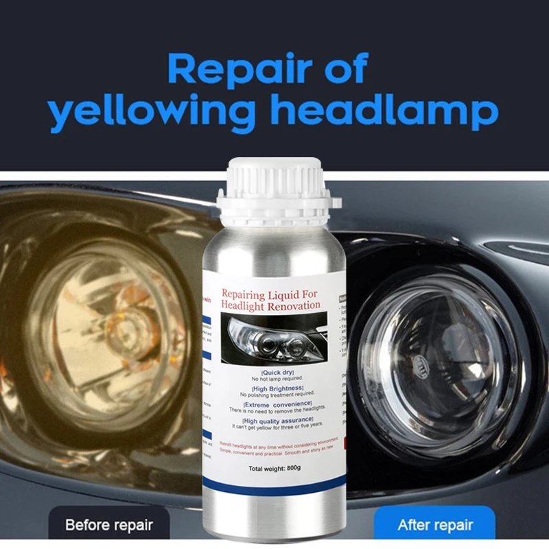 Líquido de reparación de faros de coche, 800ML, restauración de pulido de faros, pulido químico, faros