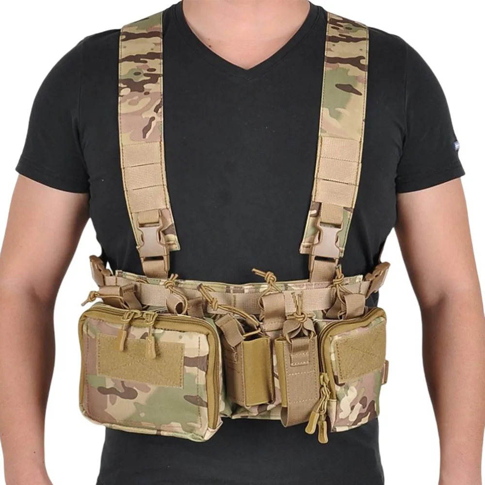 Chaleco táctico para el pecho, bolsa de aparejo, chaleco de entrenamiento de campo, correa de camuflaje multifuncional con múltiples bolsillos para acampar al aire libre, paquete de partido CS