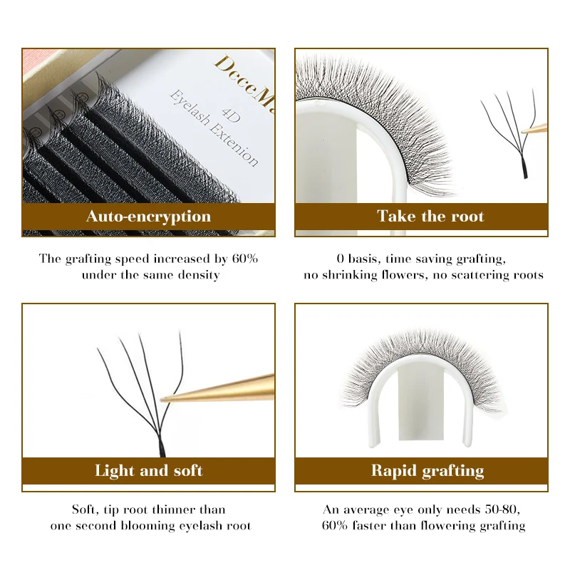 Extensiones de Pestañas DeceMars, 5 Estuches/lote, Extensiones de Pestañas 4D en Forma de W