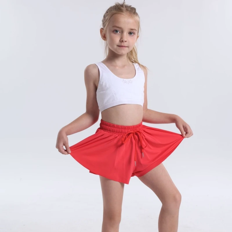 Pantalones cortos para niños, pantalones cortos de mariposa fluidos para niñas, faldas atléticas 2 en 1 para correr, faldas cortas para animar, tenis, baile, ropa Preppy para niños de 5 a 12 años